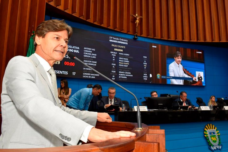 Imagem: Na tribuna, o deputado estadual Paulo Duarte abordou as condições das rodovias MS-450 e BR-262