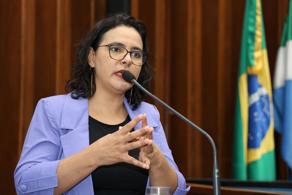 Imagem: Deputada Gleice Jane, propositora da audiência pública, discursa durante sessão plenária na Assembleia Legislativa