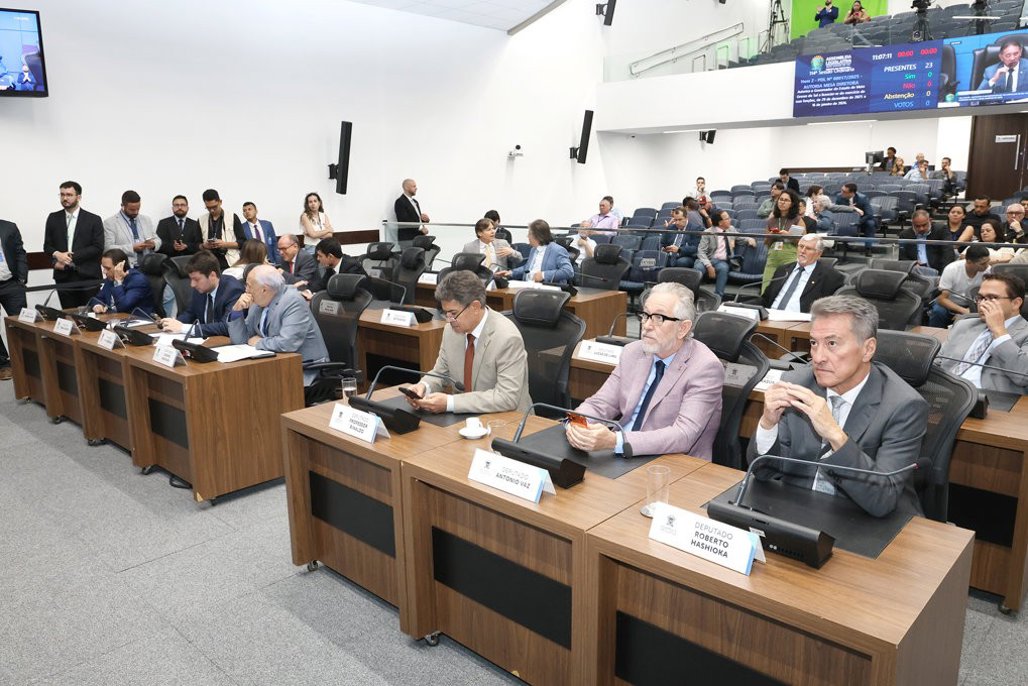 Imagem: Deputados durante sessão plenária na ALEMS, que tem início às 9h e é aberta à sociedade em geral 